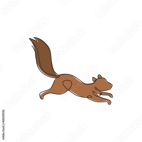 Single continuous line drawing of luxury squirrel for corporation logo identity. Company icon concept from chipmunk animal shape. Modern one line draw vector design graphic illustration