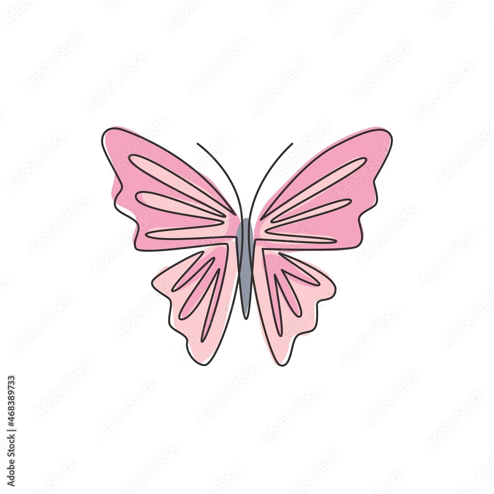 One single line drawing of beautiful butterfly for company logo identity. Salon and spa healthcare business icon concept from animal shape. Continuous line draw graphic vector design illustration One single line drawing of beautiful butterfly for company logo identity. Salon and spa healthcare business icon concept from animal shape. Continuous line draw graphic vector design illustration