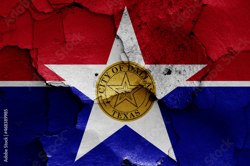 flag of Dallas, Texas painted on cracked wall
