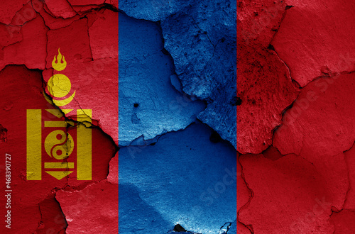 flag of Mongolia painted on cracked wall