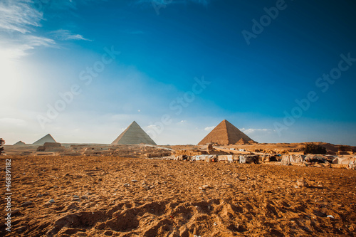 Pyramid of Egypt against the sky. Ruin
