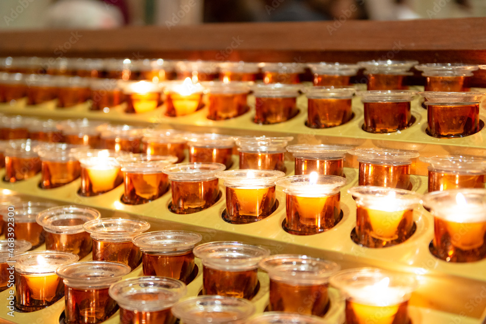Rows of Candles Lit on Alter