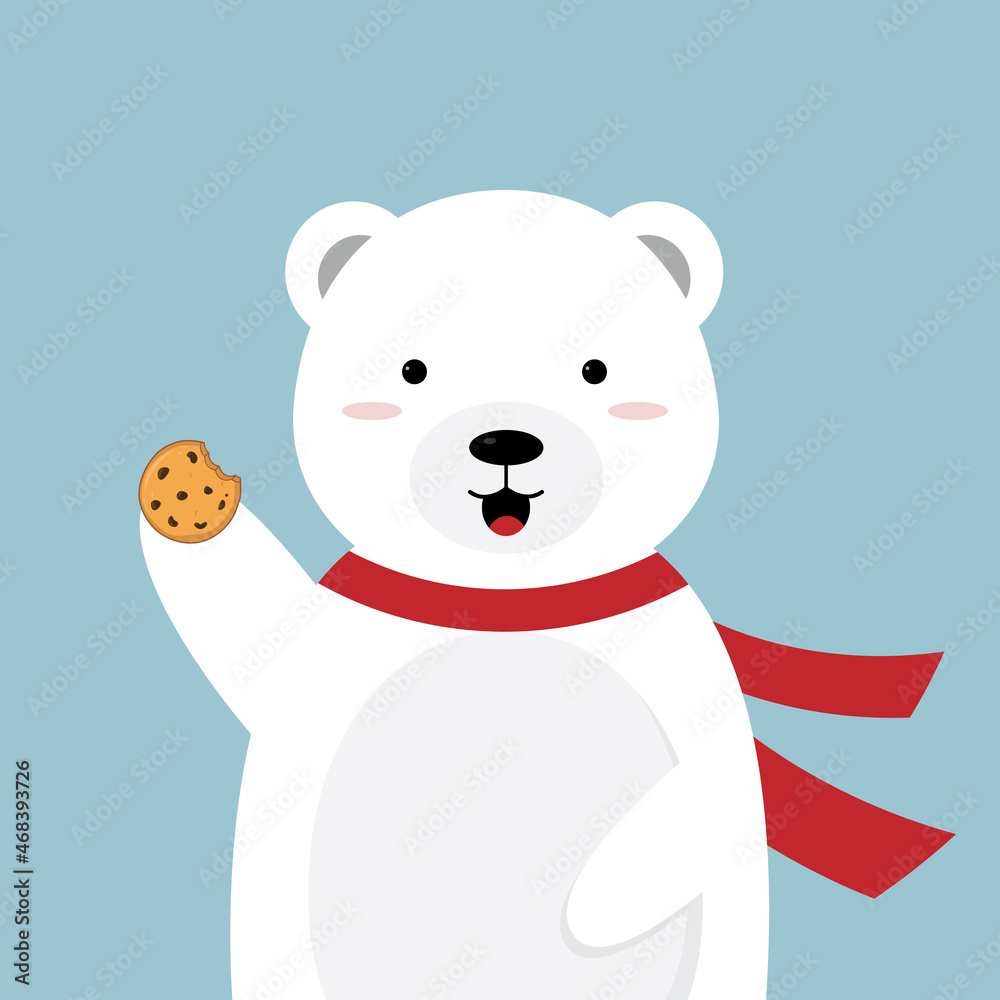 Cute cartoon polar bear with chocolate cookie Cute cartoon polar bear with chocolate cookie