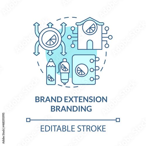Brand extension branding blue concept icon. Strategy for business. Company development. Brand planning abstract idea thin line illustration. Vector isolated outline color drawing. Editable stroke