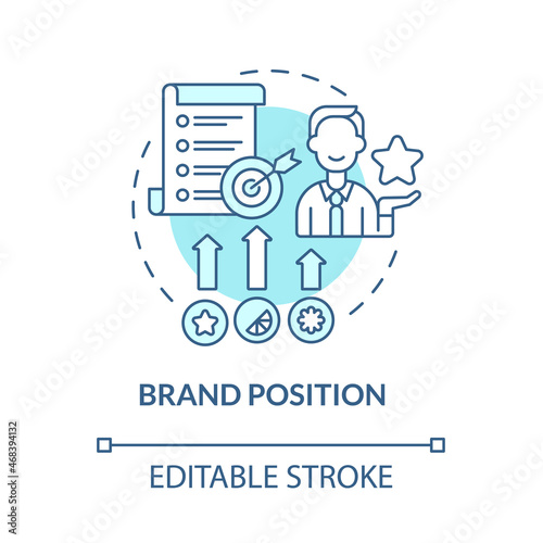 Brand position blue concept icon. Company value. Marketing strategy. Service awareness. Brand planning abstract idea thin line illustration. Vector isolated outline color drawing. Editable stroke © bsd studio