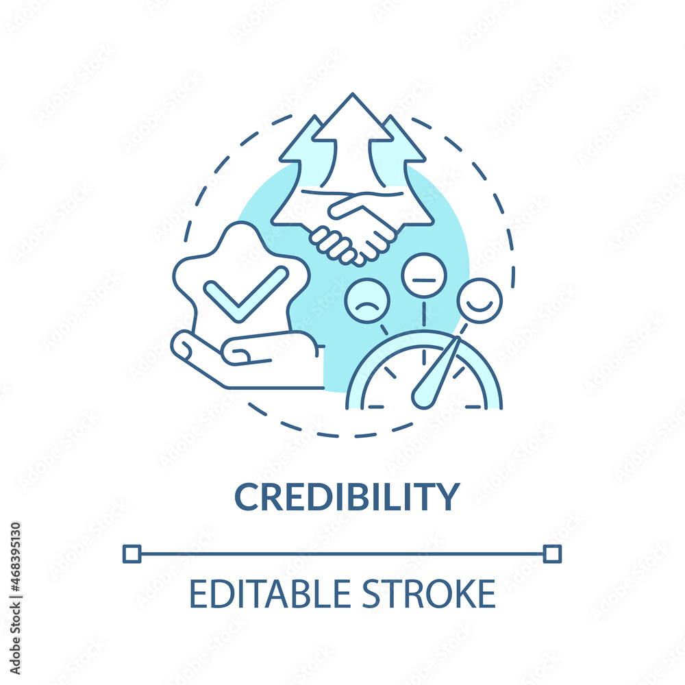 Credibility blue concept icon. Business reliability. Company integrity. Customer trust. Brand planning abstract idea thin line illustration. Vector isolated outline color drawing. Editable stroke