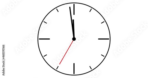 Wall Clock animation with ticking second hand, shows the last 30 seconds until 12. Animated Clock with white background and white clock face, the last 30 second to midnight. New Years Eve Clock. 