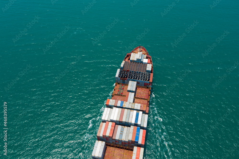 Fototapeta premium Aerial view of cargo ship