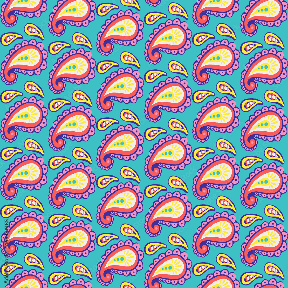 Naklejka premium Hand drawn Paisley Seamless Pattern for kids design, party, anniversary, birthday. Design for banner, poster, card, invitation and scrapbook