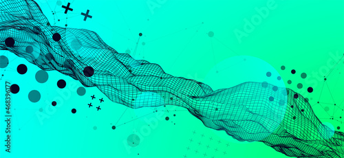The abstract wave is made in a frame style in a bright gradient color. Template for science and technology presentation.