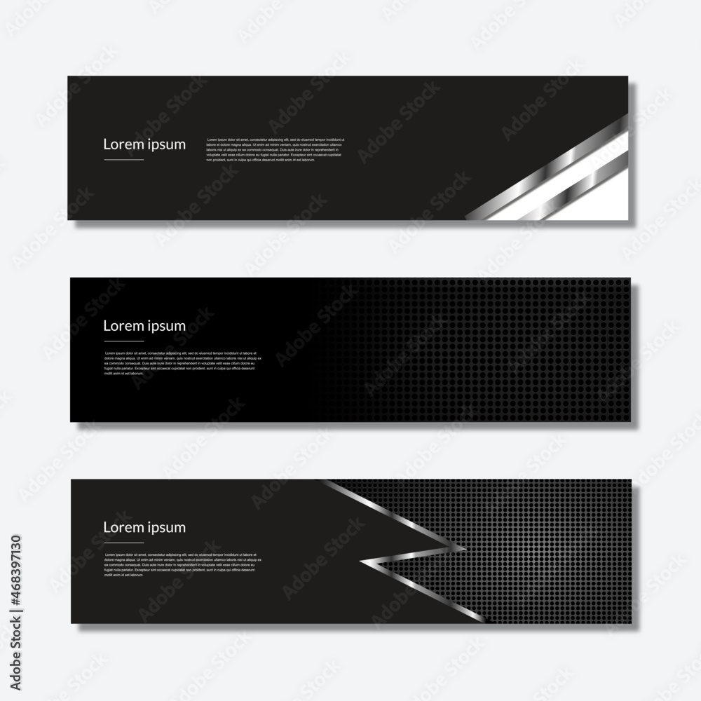 Fototapeta premium Set of minimalistic, modern and elegant black background web banner. Vector illustration template with texture and place for text