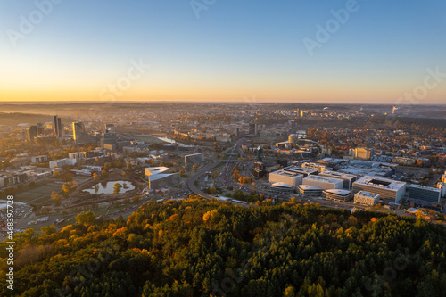 Aerial autumn fall sunrise view of Vilnius panorama  Lithuania