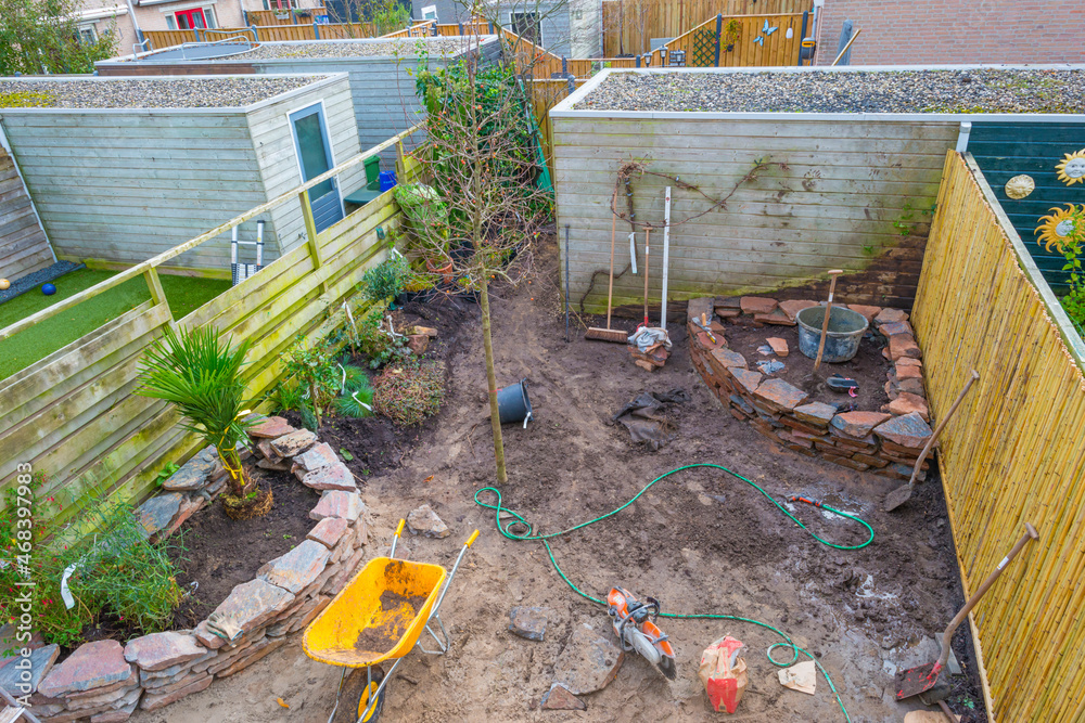 Renovation of a garden in a residential area in autumn, Almere, Flevoland, The Netherlands, November, 2021