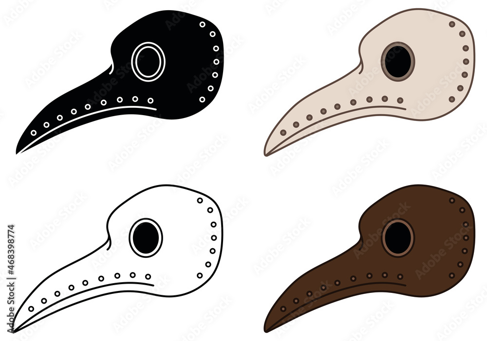 Doctor's Plague Mask Clipart Set - Outline, Silhouette and Color Stock  Vector | Adobe Stock