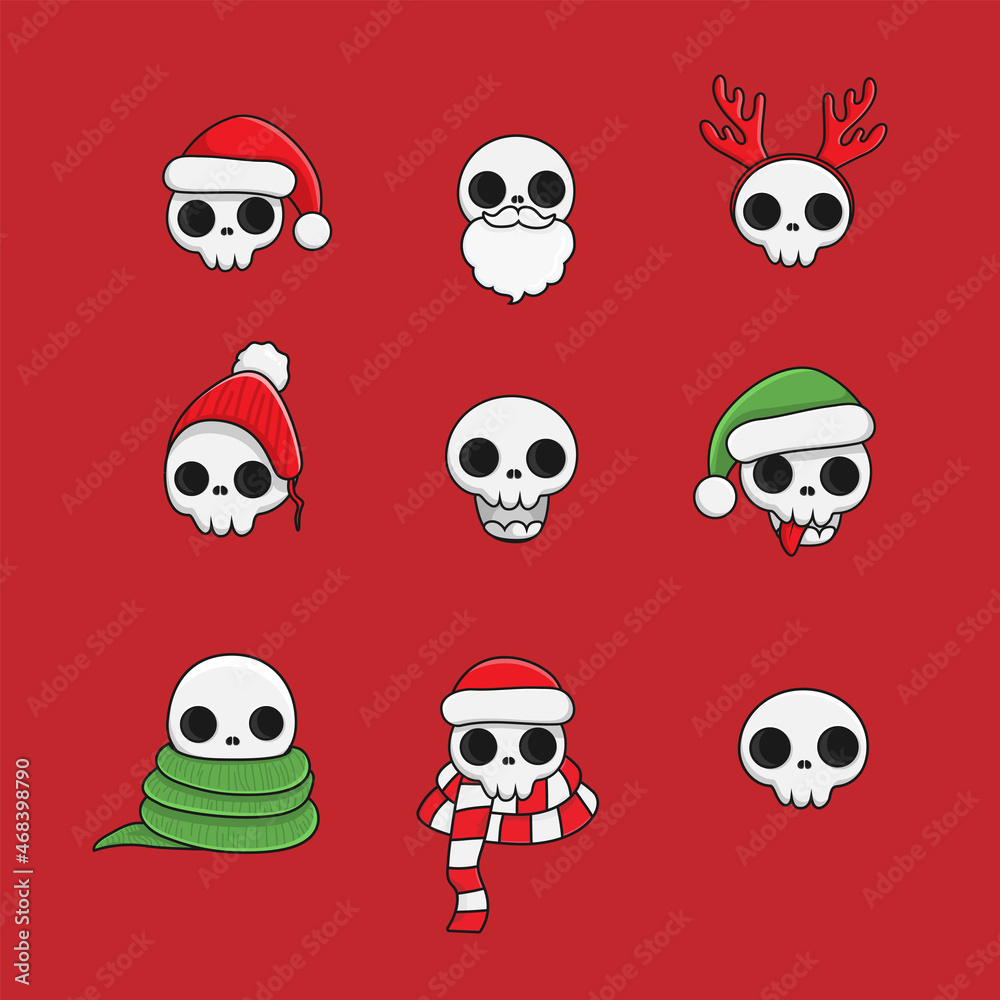 set of objects skeleton illustration childrens winter new year