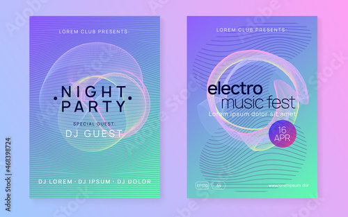 Neon club flyer. Electro dance music. Trance party dj. Electronic sound fest. Techno event poster.