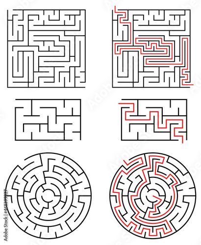 Maze Game Solved and Unsolved Clipart Set - Circle, Simple and Large