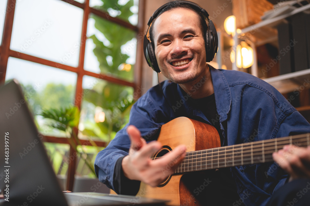 singer Artist working to record a sound and live streaming online communication, working from home singer Artist working to record a sound and live streaming online communication, working from home