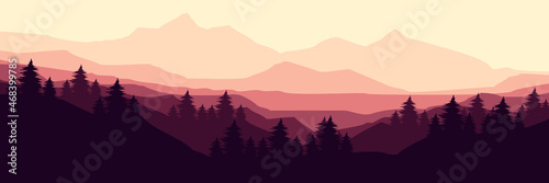pine forest at mountain vector illustration good for wallpaper  background  backdrop  tourism design  and design template