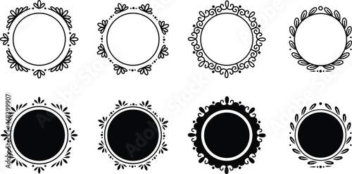 Leafy Monogram Circle Border Template Set - Outline and Silhouette