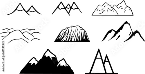 Hand Drawn Mountain Clipart Set in Different Graphic Styles