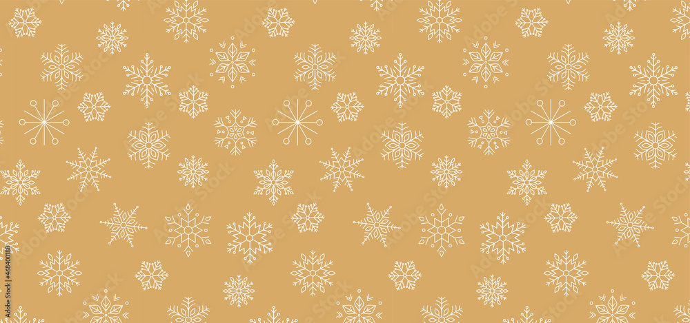 Simple Christmas background, geometric minimalist pattern with golden snowflakes. Retro Xmas concept design