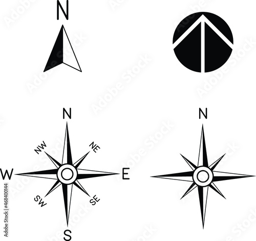 North Arrow Symbol Clipart Set - Outline and Silhouette