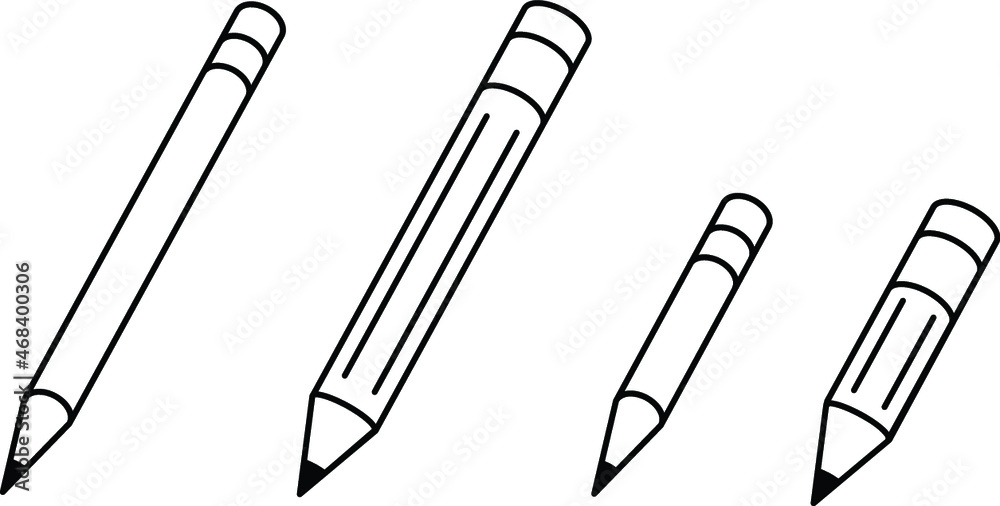 Short and Tall School Pencil Clipart Set - Outline Stock Vector | Adobe ...