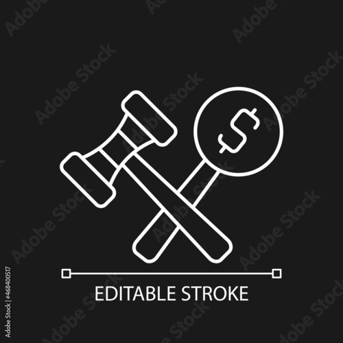 Auction linear icon for dark theme. Competitive bidding for item. Bargaining for property. Thin line customizable illustration. Isolated vector contour symbol for night mode. Editable stroke