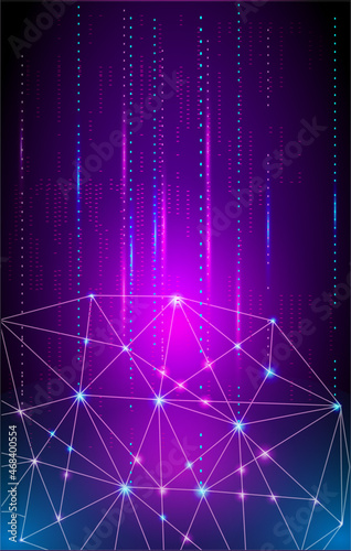 Digital data flows passing into the neural network. Template for a vertical banner on the topic of forming a neural network for artificial intelligence.