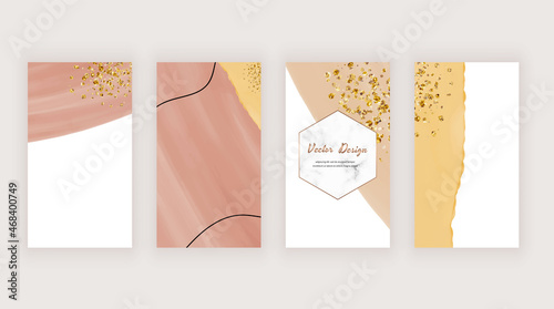 Social media stories banners with boho hand drawing and gold glitter texture
