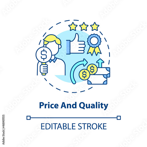 Price and quality concept icon. Customer satisfaction level from purchased goods. Operations managment abstract idea thin line illustration. Vector isolated outline color drawing. Editable stroke © bsd studio