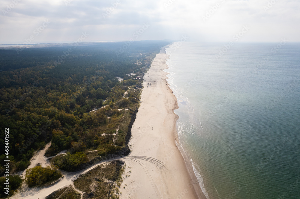 Aerial autumn fall sunrise view of Nida city, Curonian Spit, Lithuania