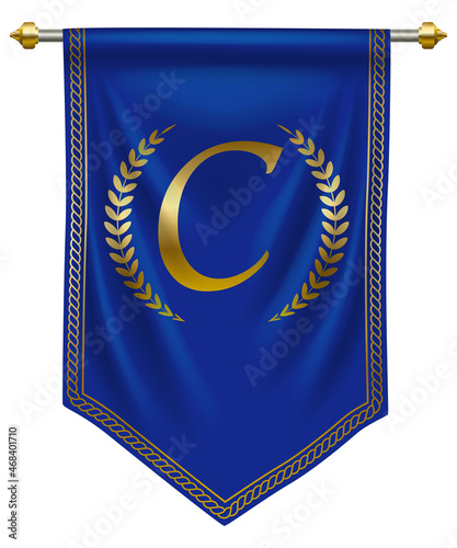 Luxury golden letter C on royal blue pennant
