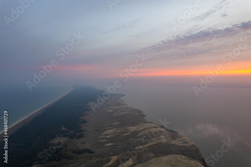 Aerial autumn fall sunrise view of Dead (Grey) Dunes in Curonian Spit, Lithuania