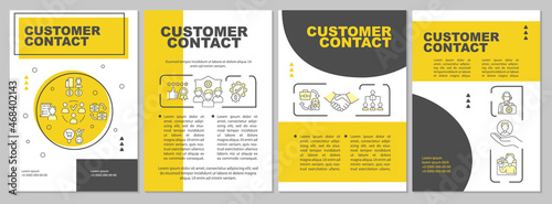 Customer service yellow brochure template. Communicate with clients. Flyer, booklet, leaflet print, cover design with linear icons. Vector layouts for presentation, annual reports, advertisement pages