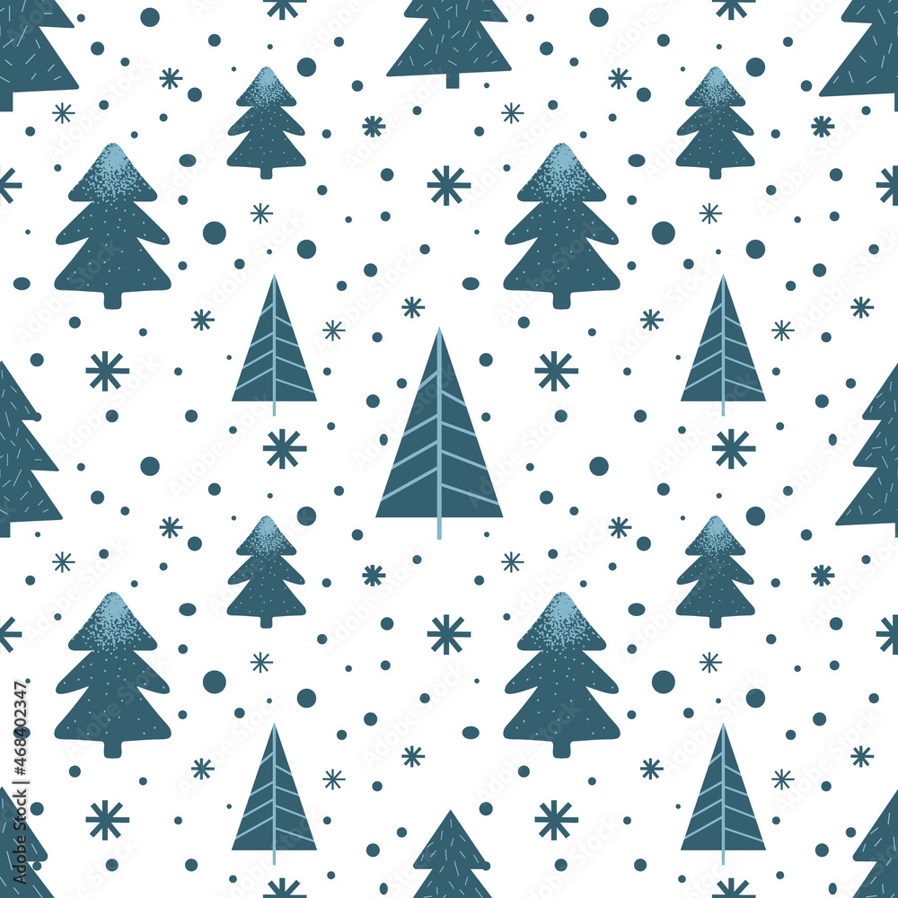 Modern blue Christmas tree seamless pattern. Boho winter vector illustration. Cute navy blue alternative trees art. Modern blue Christmas tree seamless pattern. Boho winter vector illustration. Cute navy blue alternative trees art.