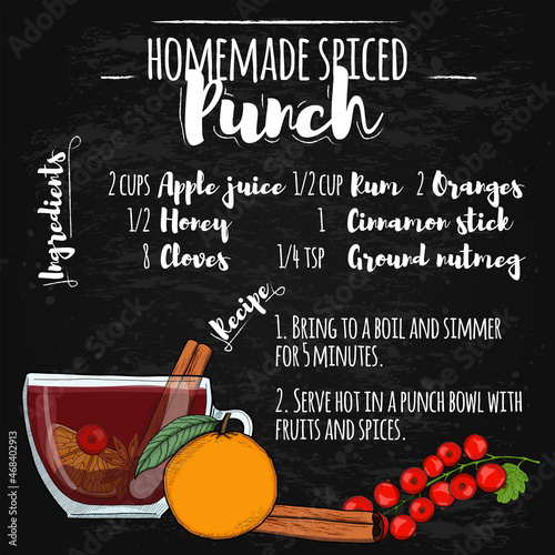 Spiced Punch Hot Drink illustration recipe on blackboard