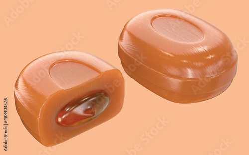 Hard candies with filling. 3d illustration. Isolated background.