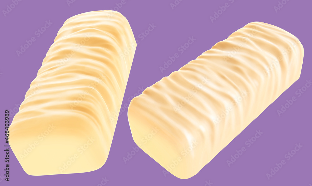 White chocolate snack bar. Isolated background. 3d illustration. White chocolate snack bar. Isolated background. 3d illustration.