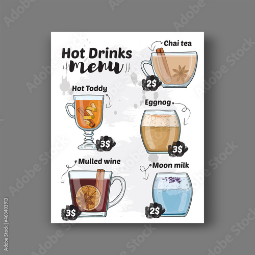 Winter Drinks Menu Template on white background