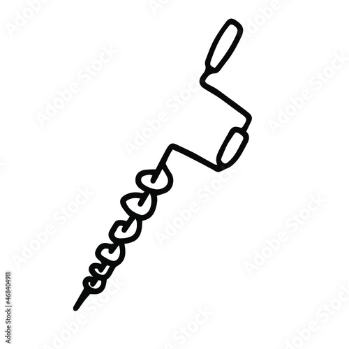 Ice auger drill in doodle style. Isolated vector.