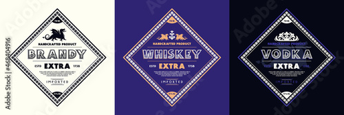 Set of template decorative label for brandy, whiskey, vodka