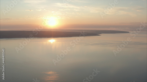 Epic Aerial Flight Over Mist Forrest Sunset Beautiful Fall Season Spirituality Inspiration Vacation Concept. Beautiful sunrise.