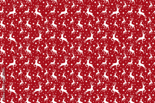 Christmas wrapping paper with reindeers and stars. Xmas background. Vector