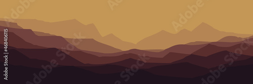 mountain terrain flat design vector illustration for poster template, web banner, blog banner, website background, tourism promo poster, adventure design backdrop and poster design template © FahrizalNurMuhammad