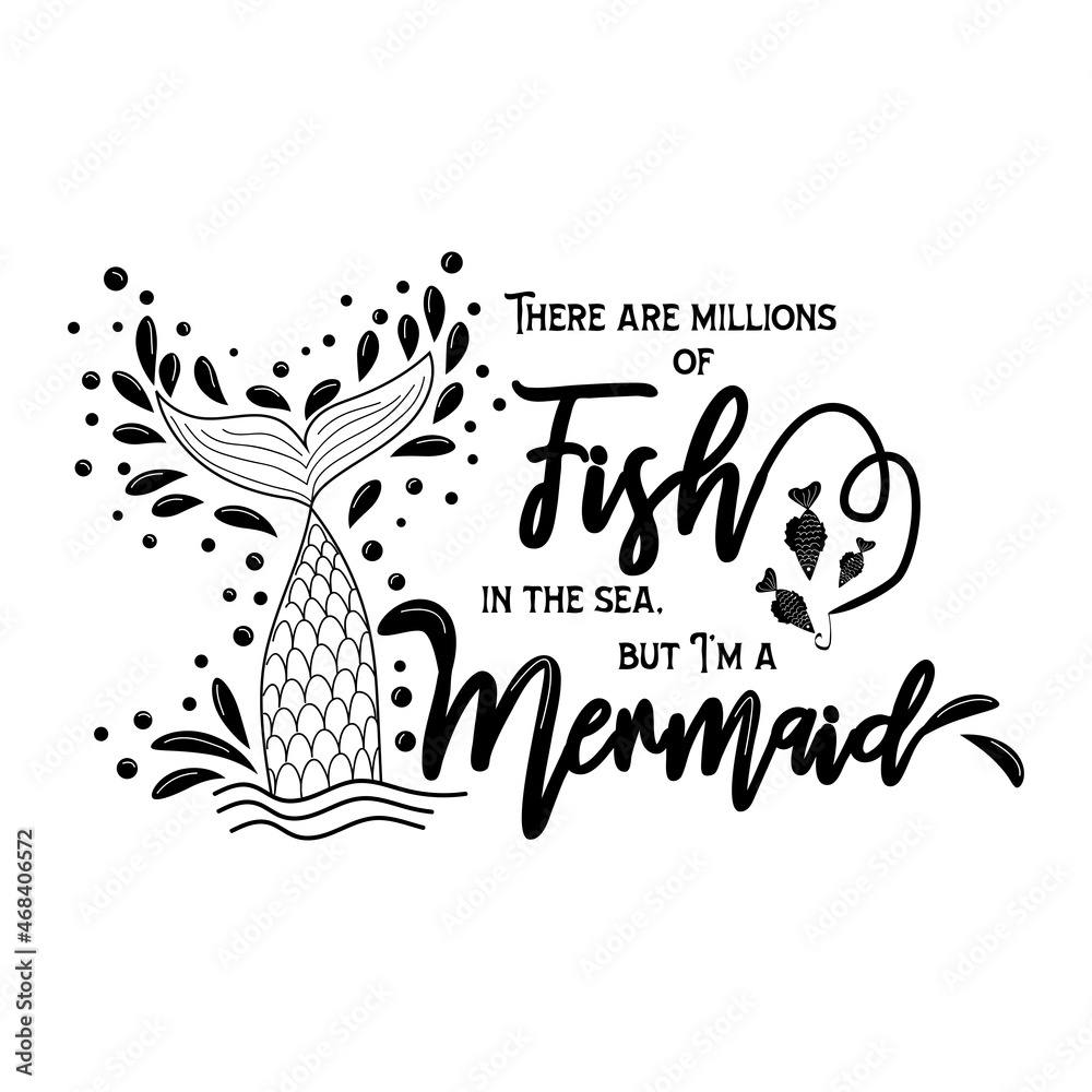 Be a mermaid in the sea of fish. Mermaid tail card with splashing water ...
