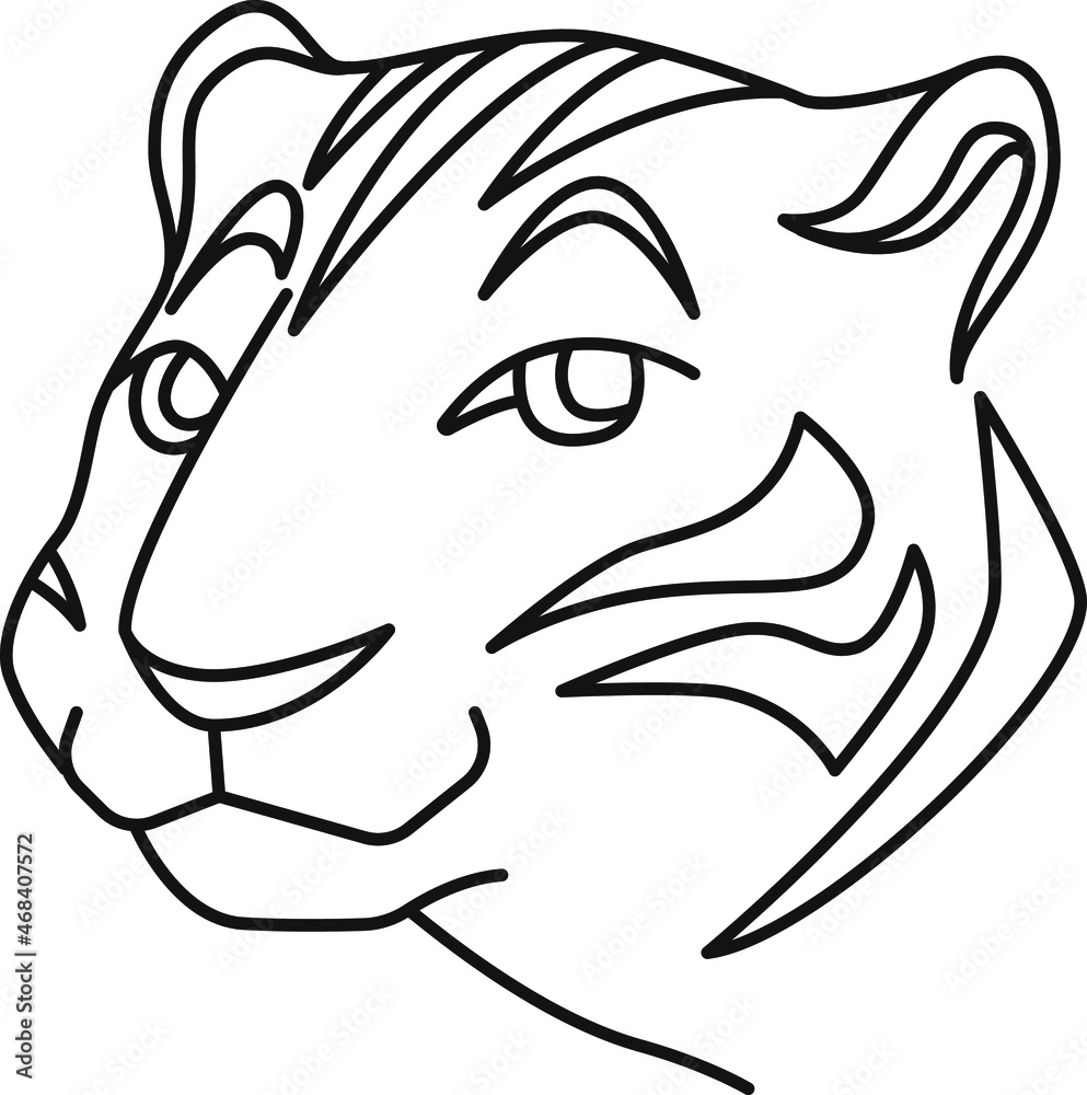 Vector linear tiger head. Line art , isolated on white element for design card, poster, coloring book, illustration about animals. One of chinese horoscope simbols. Vector linear tiger head. Line art , isolated on white element for design card, poster, coloring book, illustration about animals. One of chinese horoscope simbols.