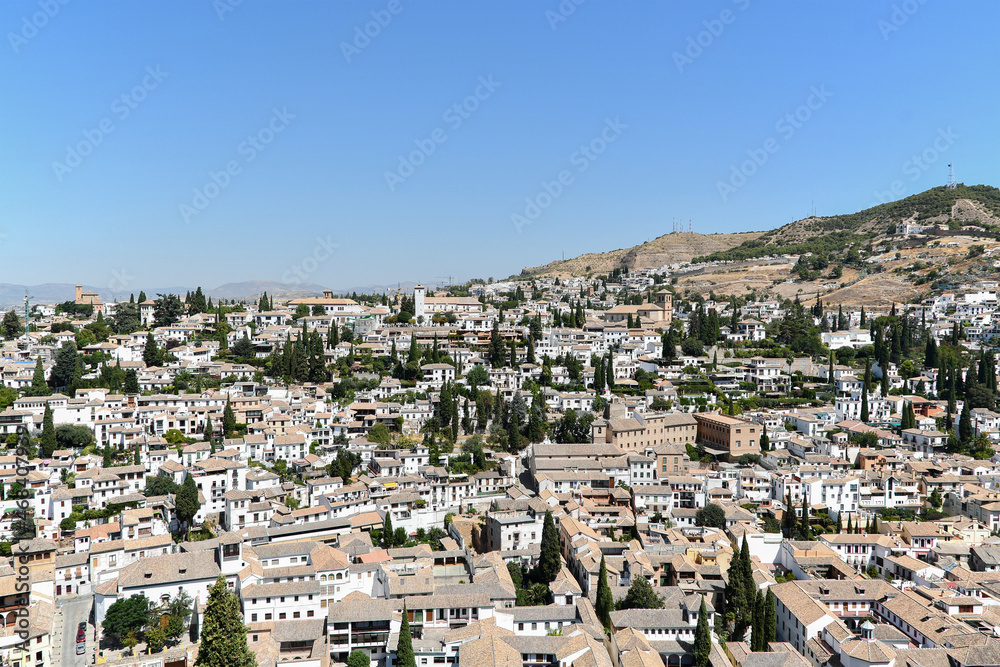 Panoramic view of Granada in Andalusia with its white walls.