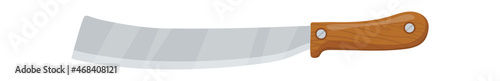 Cartoon Machete. Wooden handled knife for chopping sugarcane Indian cane or bamboo, vector flat icon illustration